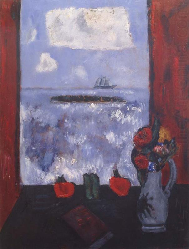 Summer,Sea,Window,Red Curtain, Marsden Hartley